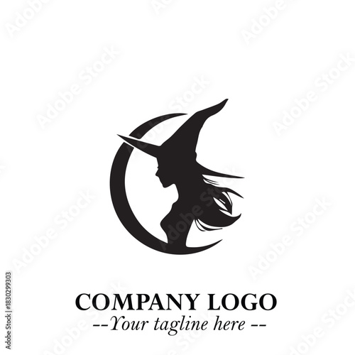 Mystical Black Witch Logo Symbol on White Background for Modern Magical Branding Design Effects