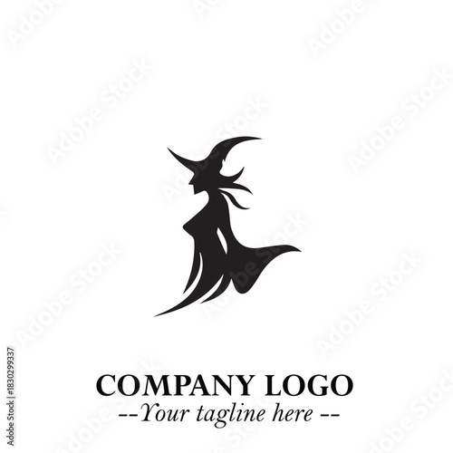 Mystical Black Witch Logo Symbol on White Background for Modern Magical Branding Design Effects
