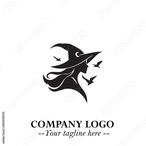 Mystical Black Witch Logo Symbol on White Background for Modern Magical Branding Design Effects