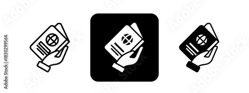 Citizenship  Solid color and black line drawing vector illustration set