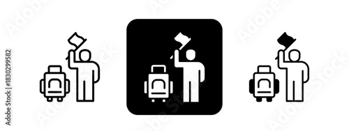 Immigrant  Solid color and black line drawing vector illustration set