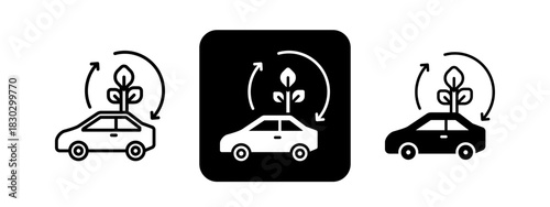 Eco Friendly Vehicle  Solid color and black line drawing vector illustration set