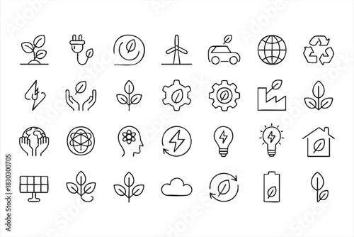 Minimal Eco Energy Icons for Clean Technology Platforms and UI Systems