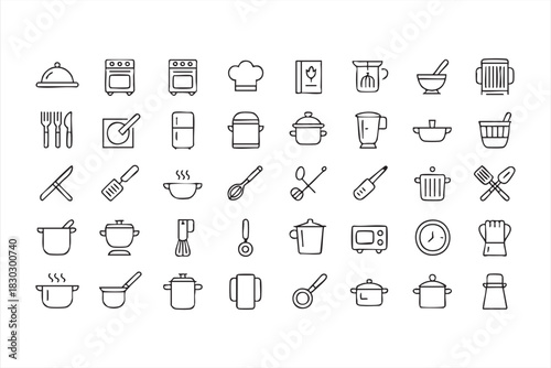 Cooking Utensil Line Icons for Kitchen Graphics and Food UI Design