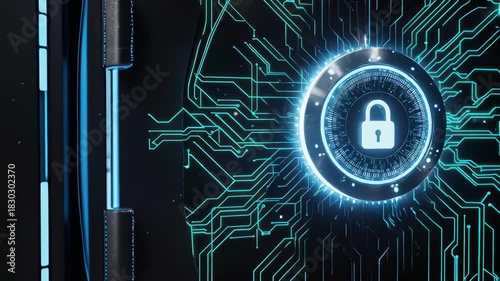 Digital Security System with Padlock Symbol Protecting Data and Information.