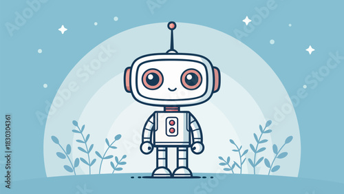 Adorable cartoon robot character illustration with vector design aesthetic for futuristic concepts