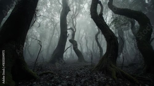 Eerie Forest Ambiance - Twisted Trees and Misty Atmosphere.