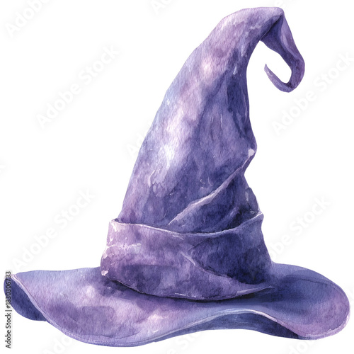 Purple watercolor witch hat illust n on white background