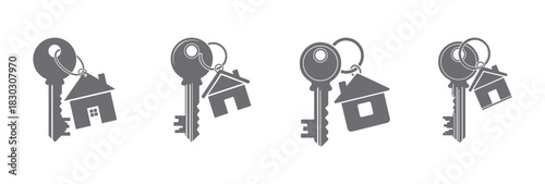 A key set attached to a keychain shaped like a house. Vector illustration

