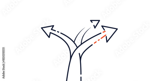 Diverging arrows illustrate the concept of choices, strategic direction, and decision-making, with one path highlighted in red for emphasis.