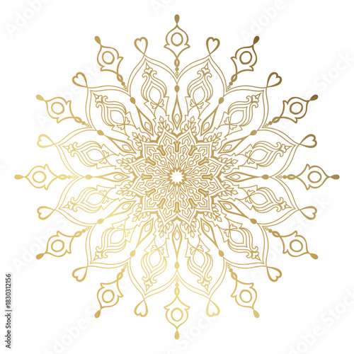 Golden gradient pattern, circle flowers, decorative flowers