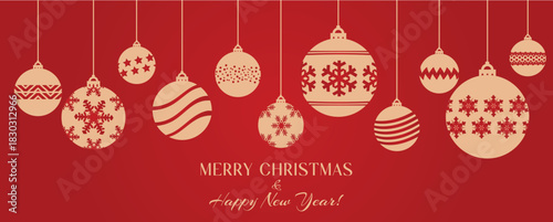 Elegant Christmas balls for winter holiday background. Decorative design elements for banner and seasonal greeting cards.