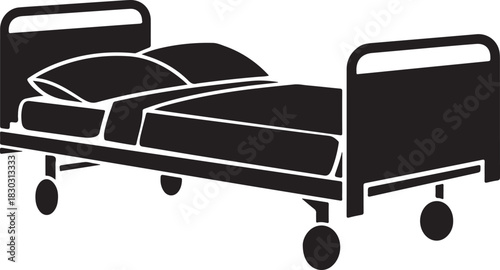 Perspective Medical Bed Graphic Resource Isolated On Transparent Background For Hospital And Clinic Vector Element In Black And White Style
