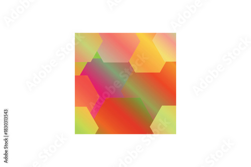The image features a series of colorful hexagons arranged on a white soft light background. The gradient colors create an eye-catching graphic design that embodies artistic flair and colorfulness. 