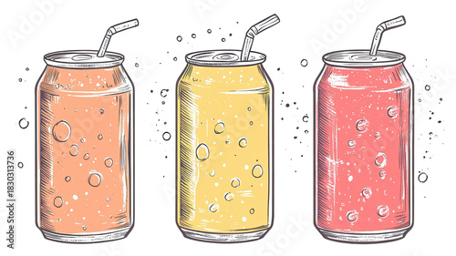 Soda can retro line illustration with clean vintage outline beverage container sketch minimal drink drawing detail isolated on white background