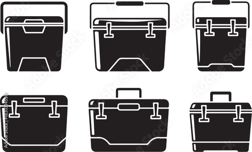 Cooler box vector icons set illustrating portable insulated container used to keep food and beverages cold suitable picnic outdoors
