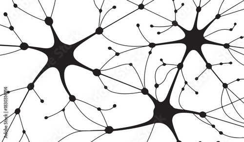 Black silhouette neuron system for science concept vector illustration on transparent background anatomy cellular molecule structure biology