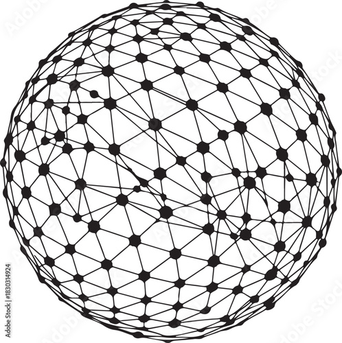 Wireframe globe grid sphere network technology vector illustration on transparent background abstract connection digital computer tech communication