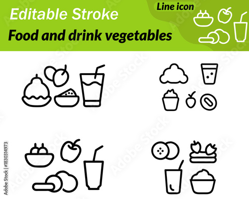 A clean vector icon showing a mix of fresh vegetables such as a tomato carrot and leafy greens. Simple outlines highlight natural food and healthy eating perfect for menus grocery apps nutrition.