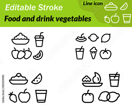 A minimal vector icon featuring assorted vegetables including a tomato carrot and leafy produce. Clean lines and simple shapes emphasize freshness nutrition and healthy food. Ideal for menus grocery.