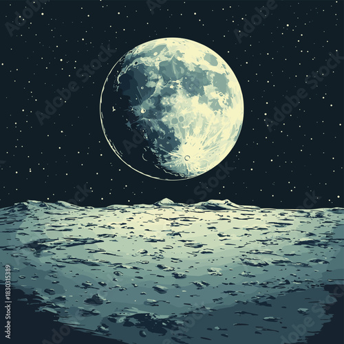 view on surface of the Moon , vector style simple color