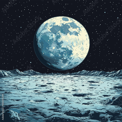 view on surface of the Moon , vector style simple color
