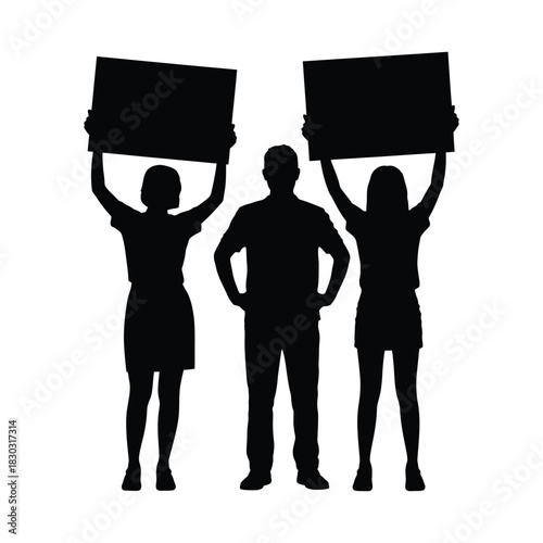 Protest Group with Blank Signs Silhouette - Activism, Rally & Public Demonstration