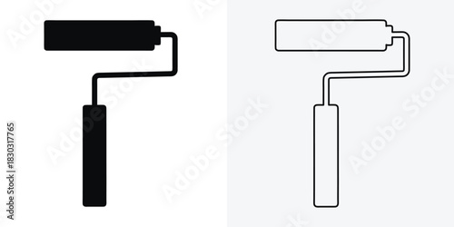 Paint brush icon vector, Paint roller silhouette vector
