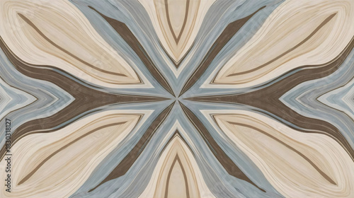 Harmonious Geometric Design: Abstract design using earthy tones of brown, beige, and blue, creating an elegant and calming pattern. 