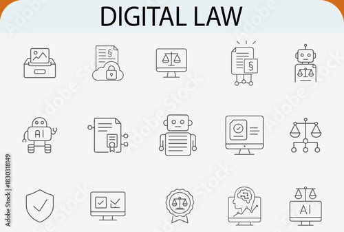 digital law legal automation line icon set, fintech compliance vector