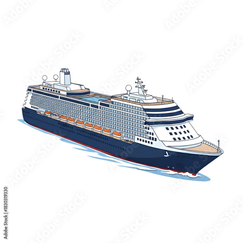 Cruising Dreams: A majestic cruise ship, a symbol of luxury travel and leisure, is captured in this dynamic illustration, ready to set sail towards distant horizons.