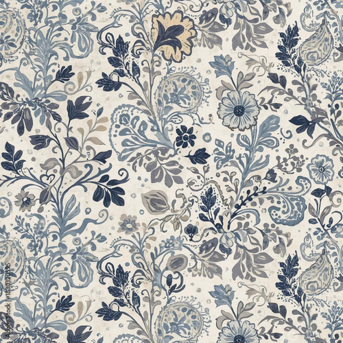Floral Tapestry: A close-up view of an exquisite floral tapestry showcases intricate designs of elegant flowers and leaves, creating a sense of delicate beauty and timeless grace.