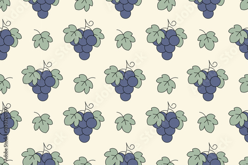 Hand drawn grape fruit with cute botanical leaves seamless repeat pattern background
