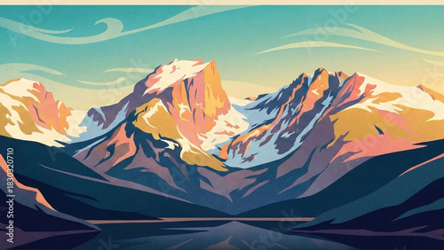 Majestic Mountain Vista: An awe-inspiring view of towering peaks, capturing the grandeur of a mountain range reflecting in the tranquil waters below.