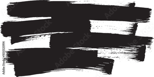 Abstract Black Paint Brush Strokes on White Background.
