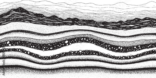 Artistic geological layers illustration detailed cross section of earth.