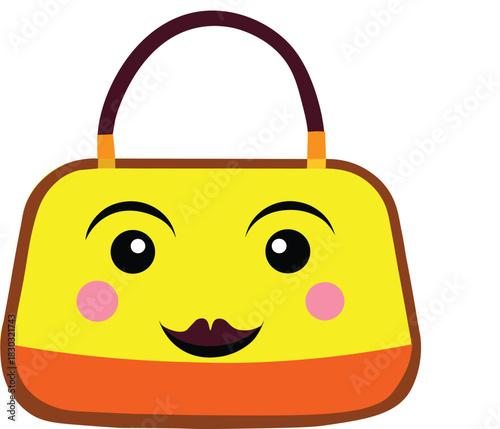 Cute yellow smiley cartoon face vanity bag vector design