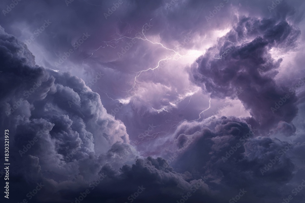 Obraz premium Dramatic stormy clouds with vivid lightning illuminating the dark sky during a tumultuous evening