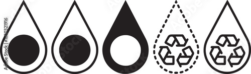Water drop icons with internal circles and recycling symbols Keywords: water, drop, liquid, fluid