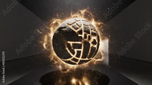 Mysterious Glowing Orb in Dark Room - A Sci-Fi Art Installation.