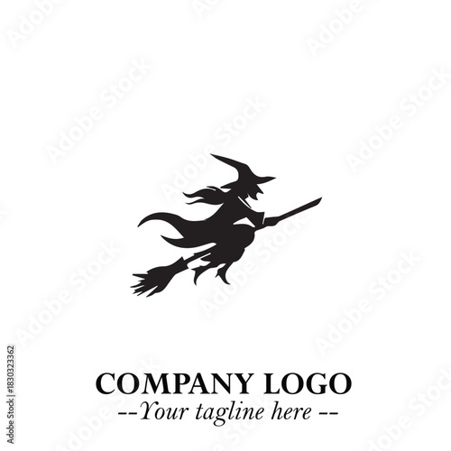 Mystical Black Witch Logo Symbol on White Background for Modern Magical Branding Design Effects