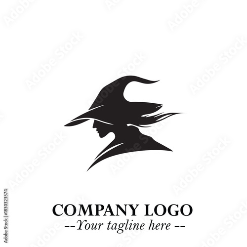 Mystical Black Witch Logo Symbol on White Background for Modern Magical Branding Design Effects