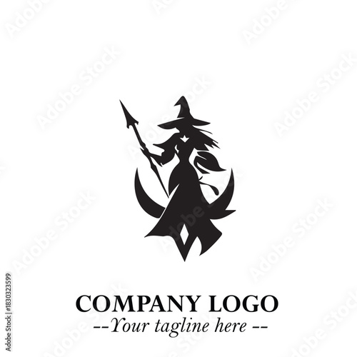 Mystical Black Witch Logo Symbol on White Background for Modern Magical Branding Design Effects