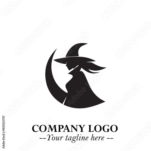 Mystical Black Witch Logo Symbol on White Background for Modern Magical Branding Design Effects