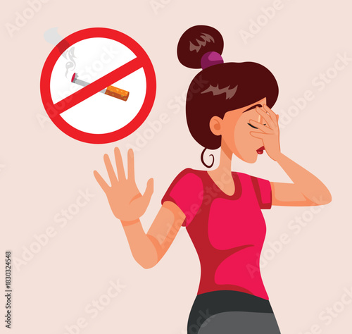 Woman Does Not Want to Smoke Vector Illustration. Person quitting smoking not wanted to give into temptation 
