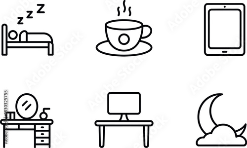 Collection of daily life icons isolated on