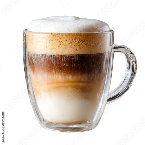 Layered latte macchiato in glass isolated on transparent background