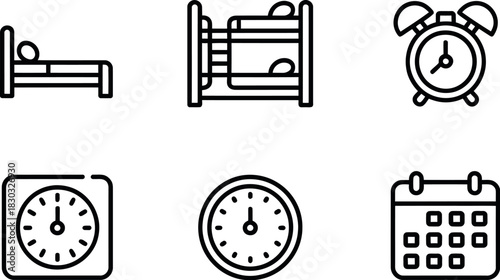 Set of bedroom icons isolated on