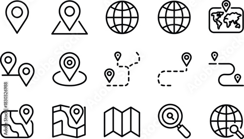 Navigation and map icons isolated on