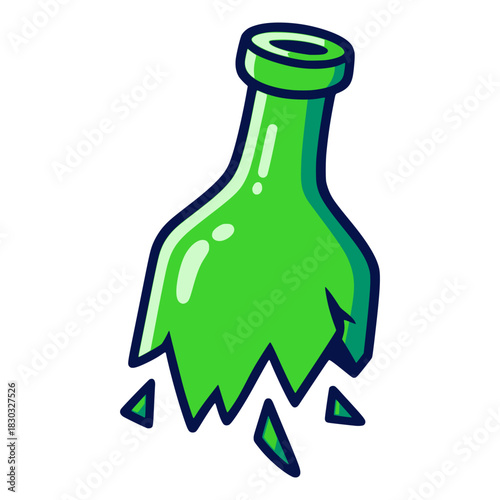 Broken bottle drink beverage flat color vector illustration template design